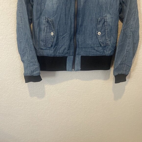 HUDSON Girls Size Large Denim blue Bomber Jacket Embroidered Rose Youth - Picture 3 of 11